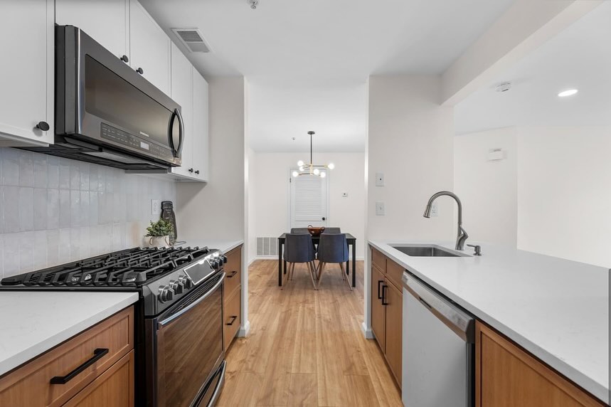 Renovated kitchen with quartz counters